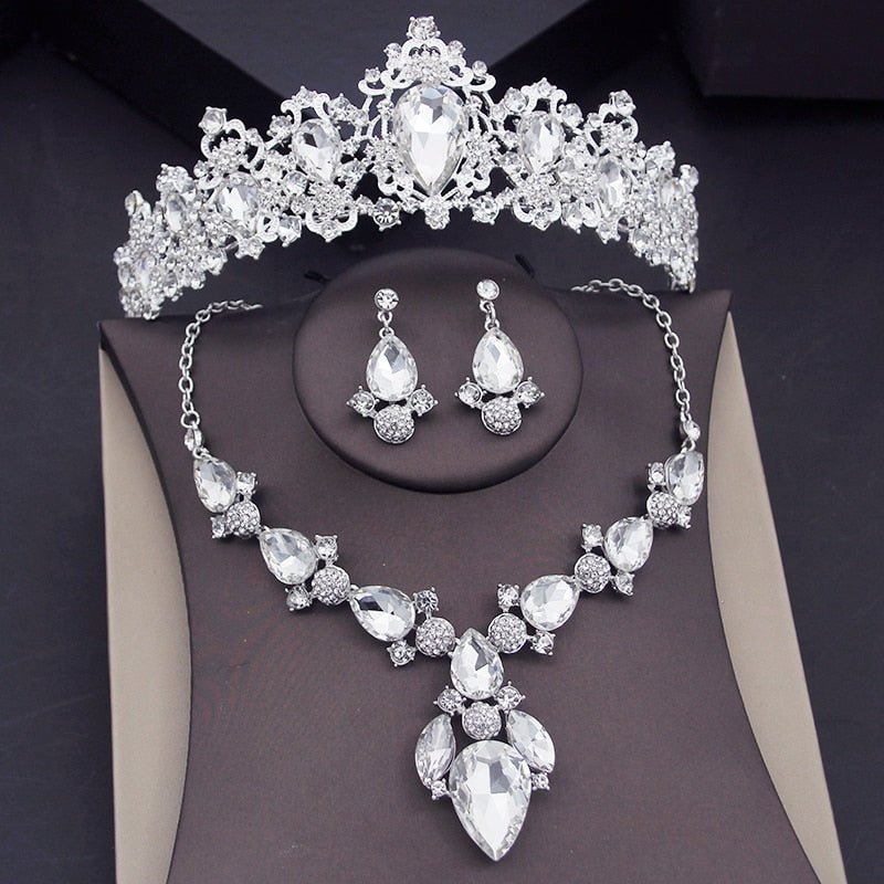 Load image into Gallery viewer, Purple Crystal Crown Bridal Jewelry Sets Fashion Tiaras Earrings Necklaces Accessories Set
