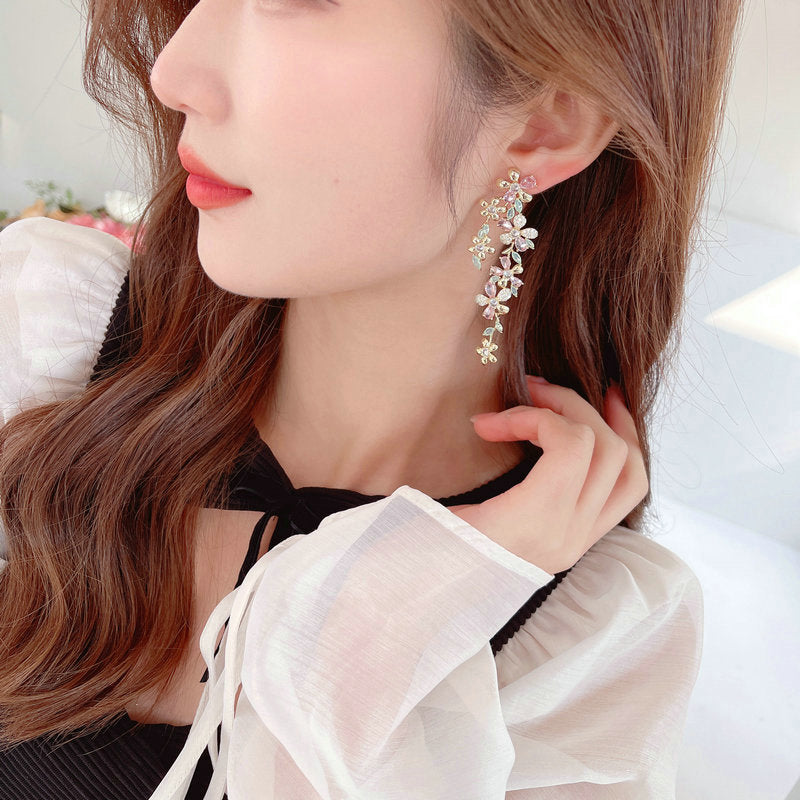
                      
                        Long Pink or Purple Flowers Zirconia Crystals Dangle Earrings
                      
                    