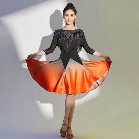 Competition One-Piece Latin Dance Dress Salsa Samba Stretchy Dress