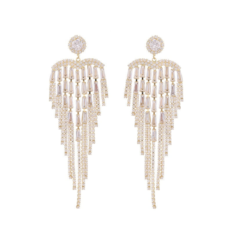 
                      
                        Zircon Inlaid Long Tassel Fashion Earrings Wedding Bridal Party Jewelry
                      
                    