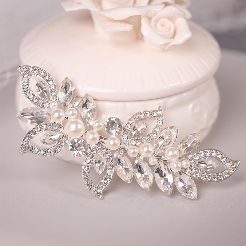 Silver Crystal Wedding Bridal Hair Pin Simulated Pearls Hair Accessory