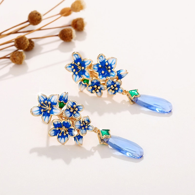 
                      
                        Blue Morning Glory Earrings Gold Color Romantic Flower Jewelry
                      
                    