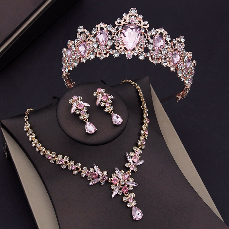 BR Jewellery Purple & Pink Color Rose Gold Plated Crystal Necklace  Jewellery Set with Earrings for Women and girls.