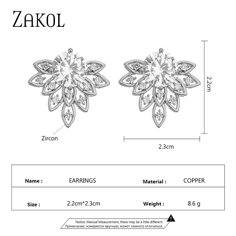 Fashion Green AAA Cubic Zirconia Flower Stud Earrings  for Women