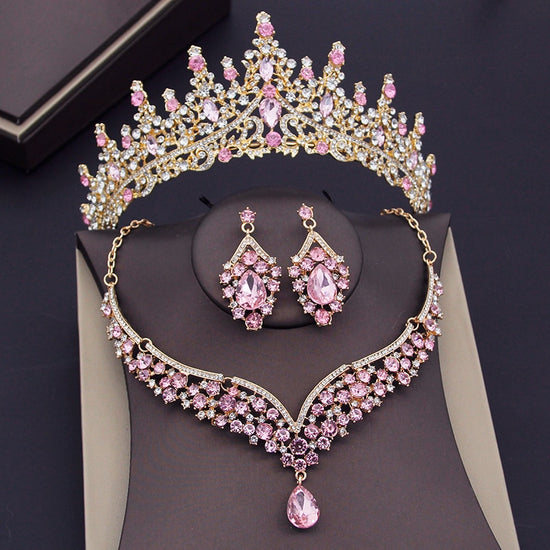 Load image into Gallery viewer, Luxury Purple Crystal Bridal Jewelry Sets for Women Crown Earring Necklace
