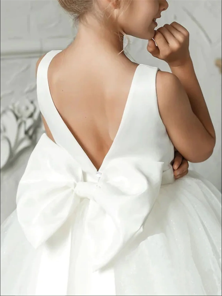 Tulle Asymmetrical Sleeveless A Line Flower Girl Princess Wedding Day Ball Gown