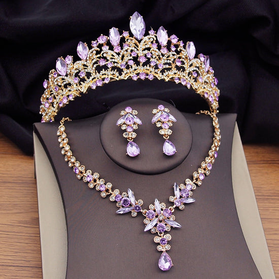 Load image into Gallery viewer, Colorful Crystal Bridal Jewelry Sets Tiaras Earrings Necklaces Accessories

