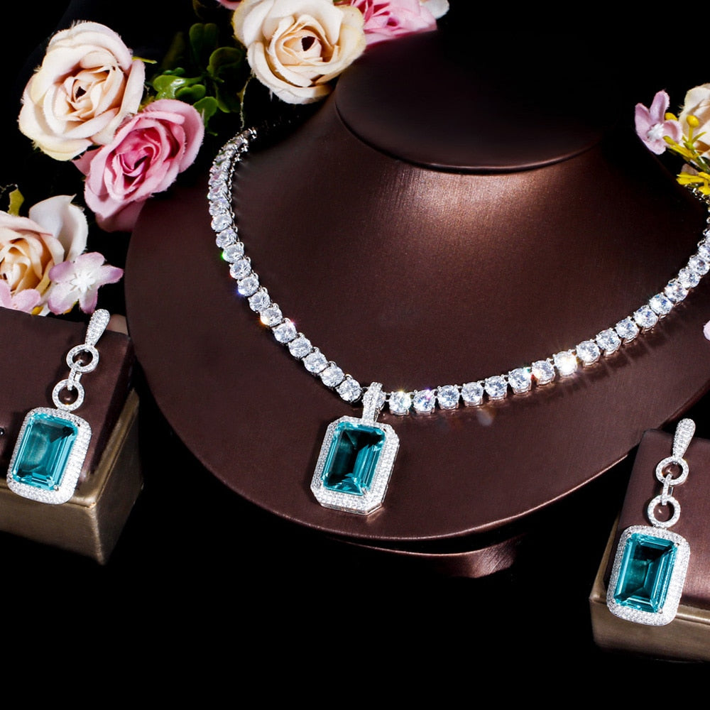 
                      
                        Sparkling Cubic Zirconia Big Tennis Chain Necklace Pendant Earrings Jewelry Set
                      
                    