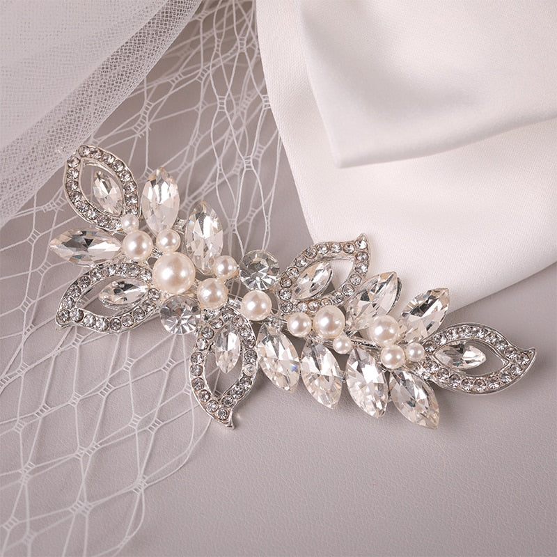 Silver Crystal Wedding Bridal Hair Pin Simulated Pearls Hair Accessory