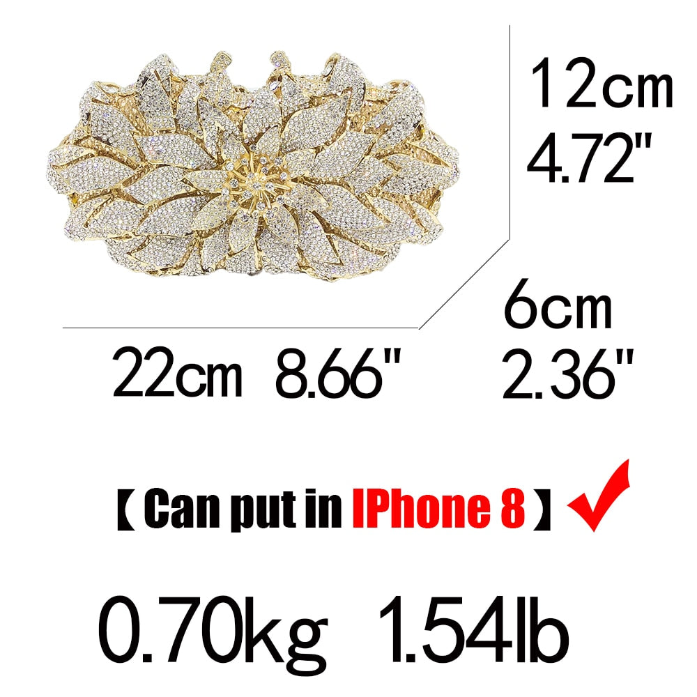 Load image into Gallery viewer, Dazzling Crystal Evening Metal Clutches Bag Hard Case Flower Party Clutch Purse
