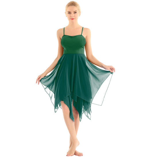 Sleeveless Color Block Ballet Modern Contemporary Lyrical Dance Dress  Asymmetrical Chiffon Leotard