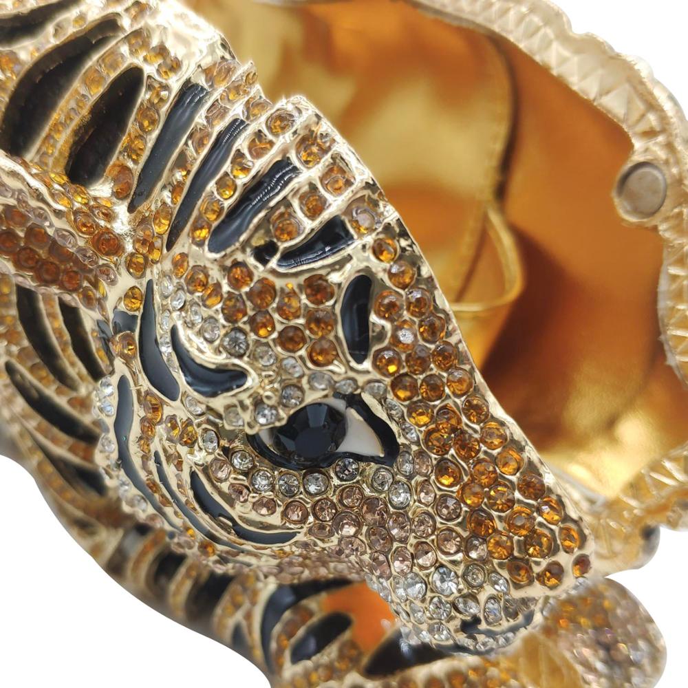 
                      
                        Gold Tiger Clutch Minaudiere Evening Bag Diamond Crystal Party  Purse
                      
                    