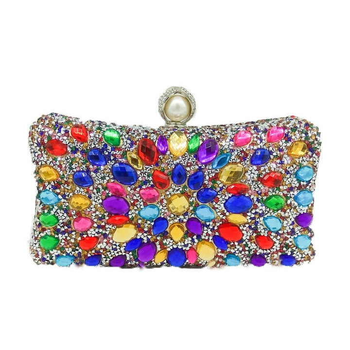 Pearl Clasp Colorful Rhinestone Handbag Crystal Clutch Evening Bag