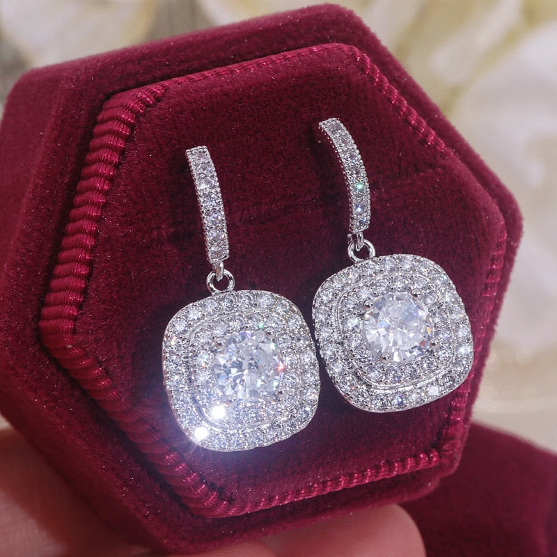 
                      
                        Square Shape Drop Earrings Shiny Cubic Zirconia Crystal Wedding Jewelry
                      
                    