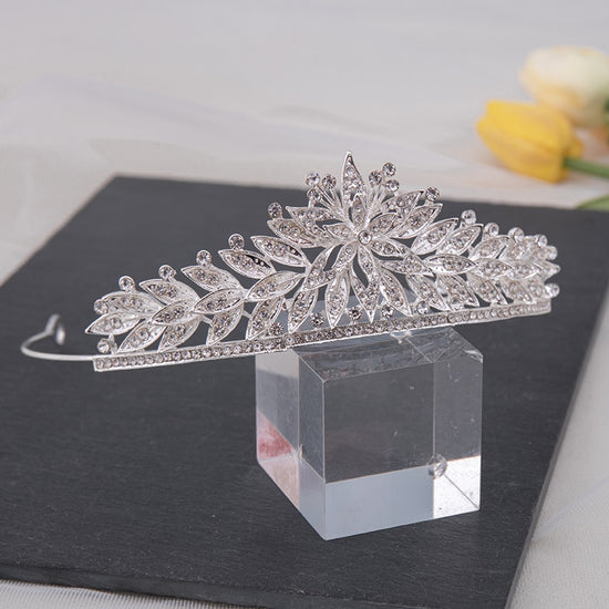 Load image into Gallery viewer, Silver Crystal Flower Crown Wedding Hair Accessory Tiara
