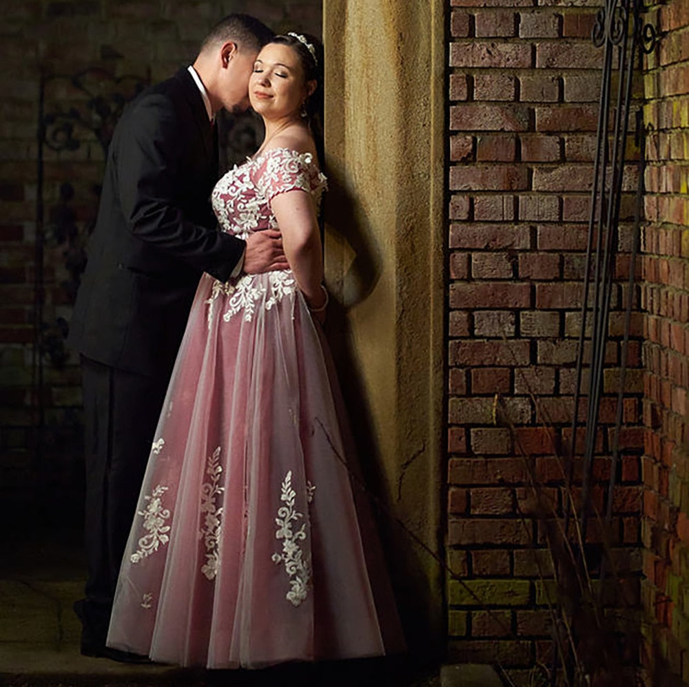
                      
                        Lace Tulle Off Shoulder A Line Wedding Bridal Gown
                      
                    