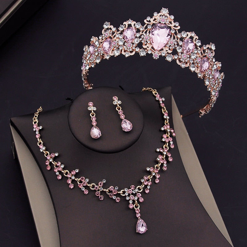 
                      
                        Luxury Pink Crystal  Jewelry Sets for Women Tiara Necklace & Earrings 4 Styles
                      
                    