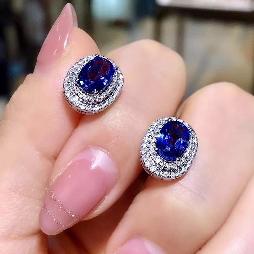 Vintage Blue Earrings for Women Luxury Cubic Zirconia Post Style Earrings