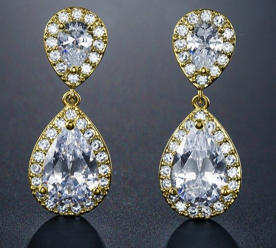 Classic Water Drop Crystal Zirconia Dangle Earrings Bridal Wedding Jewelry