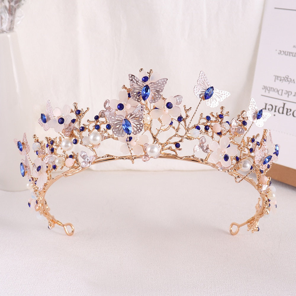 Load image into Gallery viewer, Butterfly Rhinestone Bridal Crown Baroque Tiara Hairband Wedding Hair Accessories
