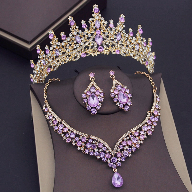Purple Earrings Necklace Set | Purple Dubai Gold Jewelry Set - Hot Sale  Purple Flower - Aliexpress