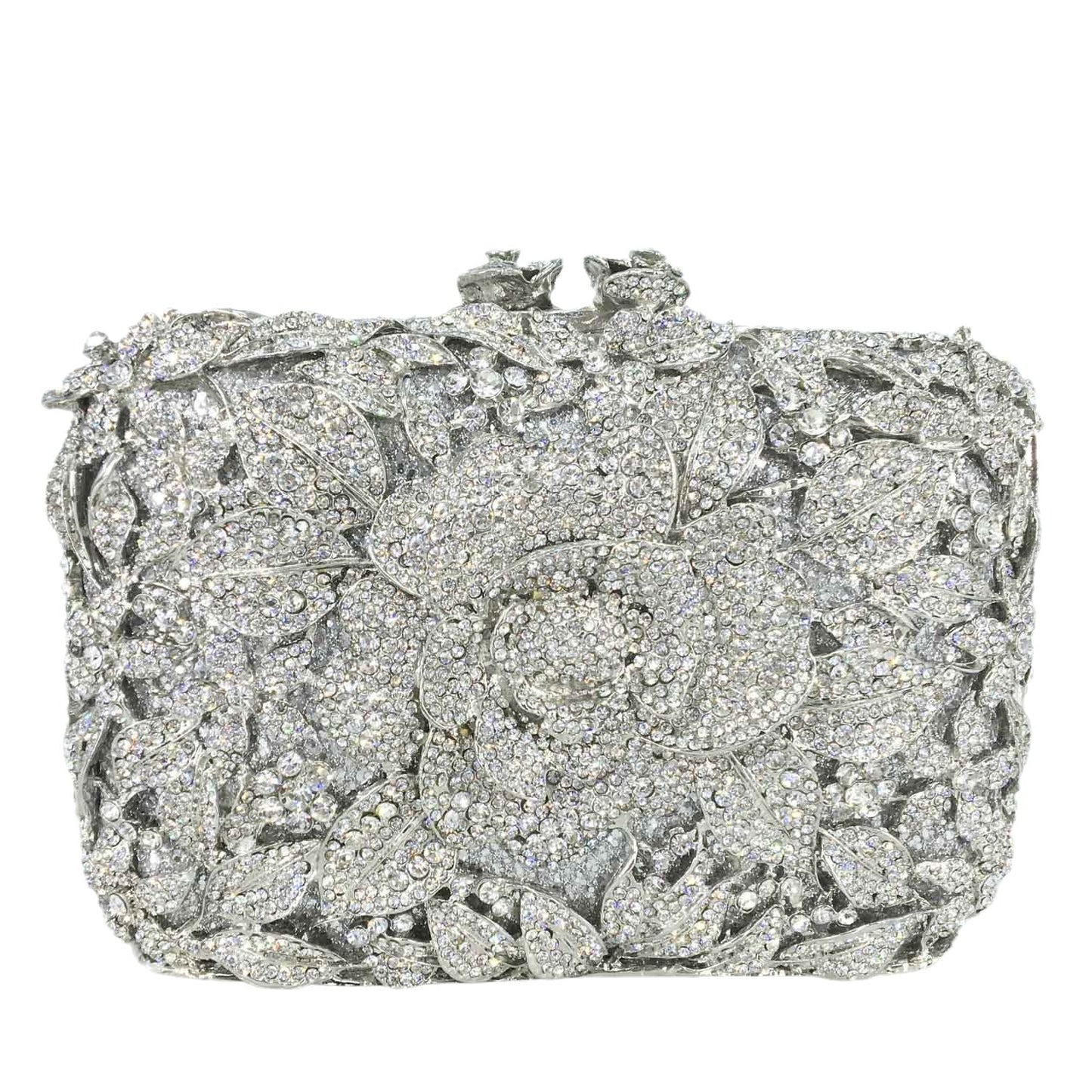 Silver Diamante Evening Bag topped with a crystal ring