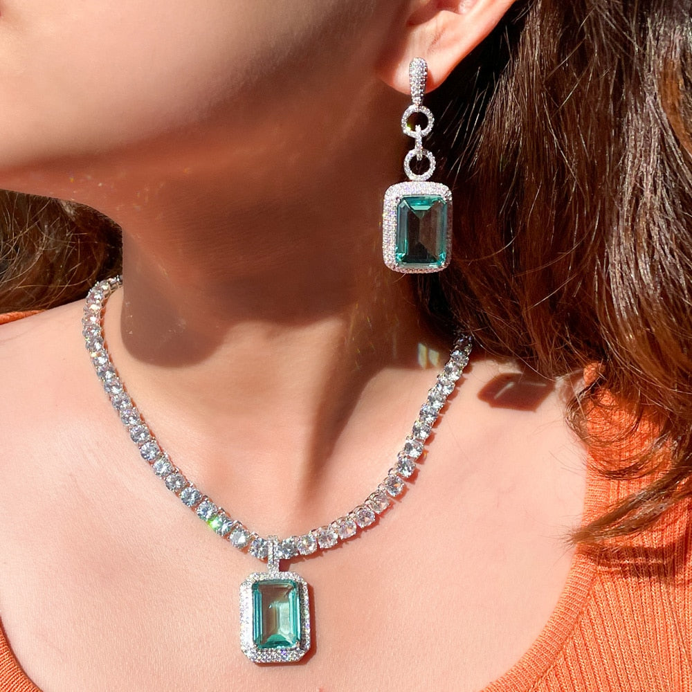 
                      
                        Sparkling Cubic Zirconia Big Tennis Chain Necklace Pendant Earrings Jewelry Set
                      
                    