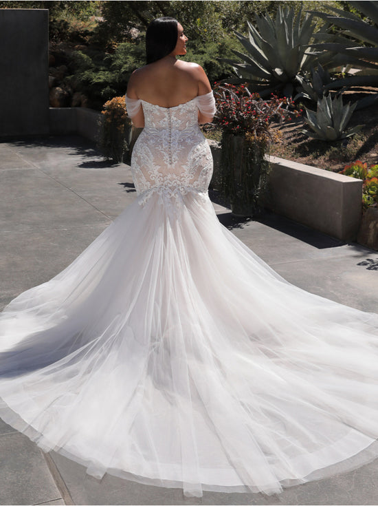 Plus-Size Off-the-Shoulder Wedding Dress with Detachable Train