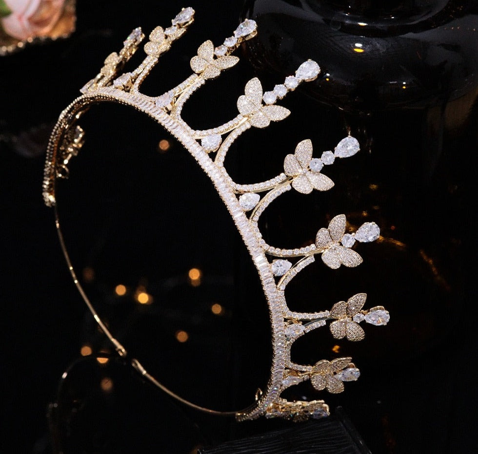 Butterfly AAA Zirconia Tiara Crown Princess Wedding Handmade Bridal Headpiece
