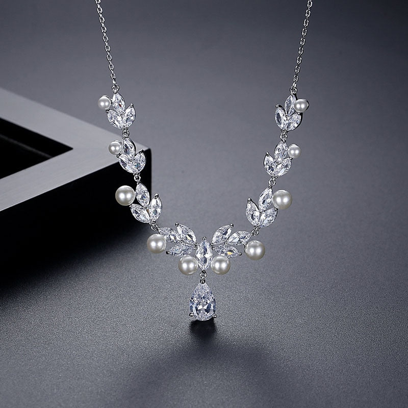 
                      
                        Crystals Cubic Zircon Wedding  Necklace Earring Set Banquet Jewelry
                      
                    