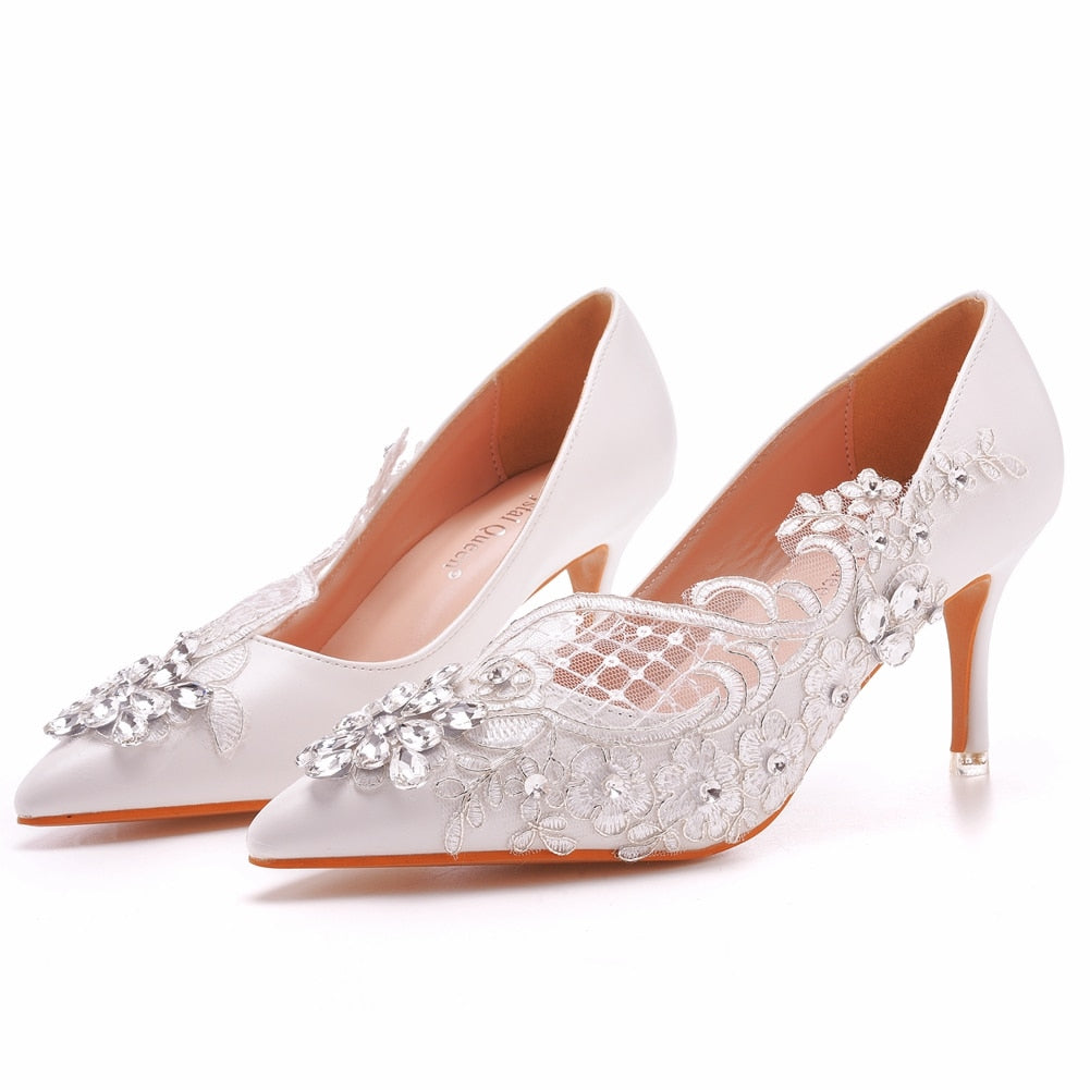 Rhinestone Heel Pumps Luxury Wedding Shoes White / 36 (5 - 5.5 US Size)