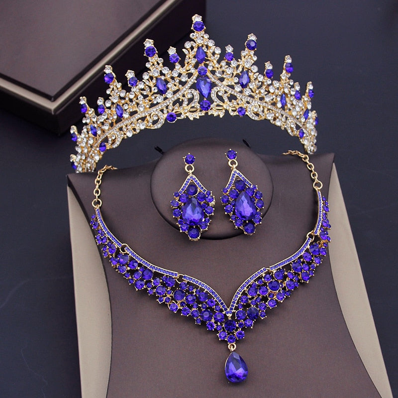 
                      
                        Luxury Purple Crystal Bridal Jewelry Sets for Women Crown Earring Necklace
                      
                    