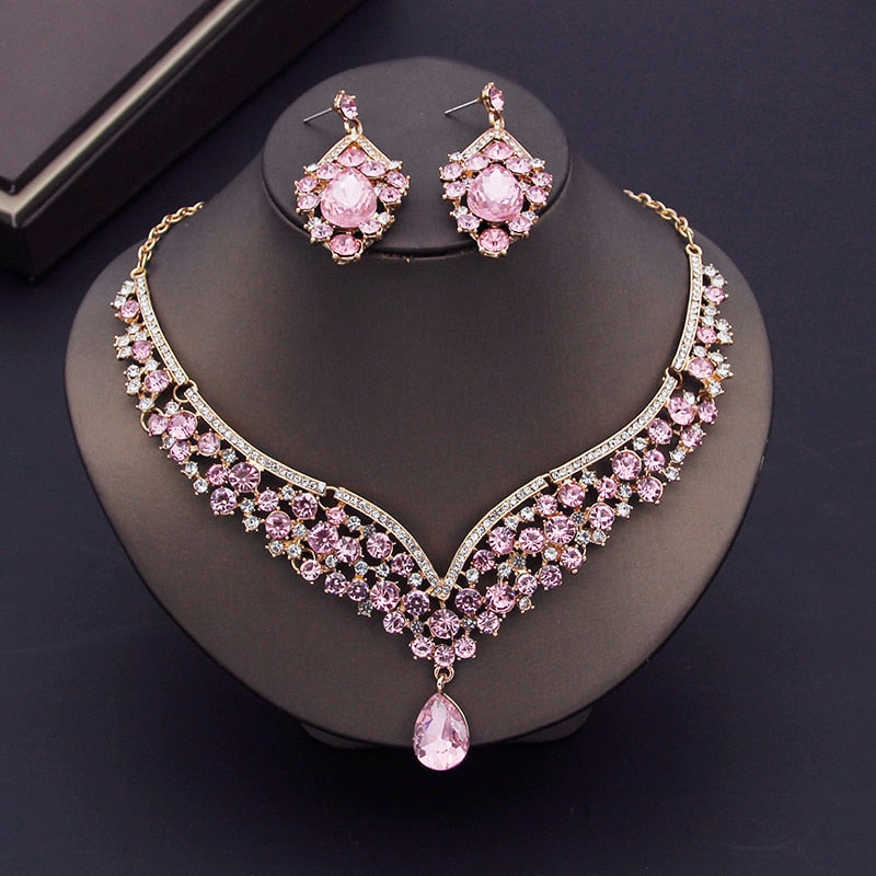 Luxury Crystal Bridal Jewelry Necklace and Earring Set