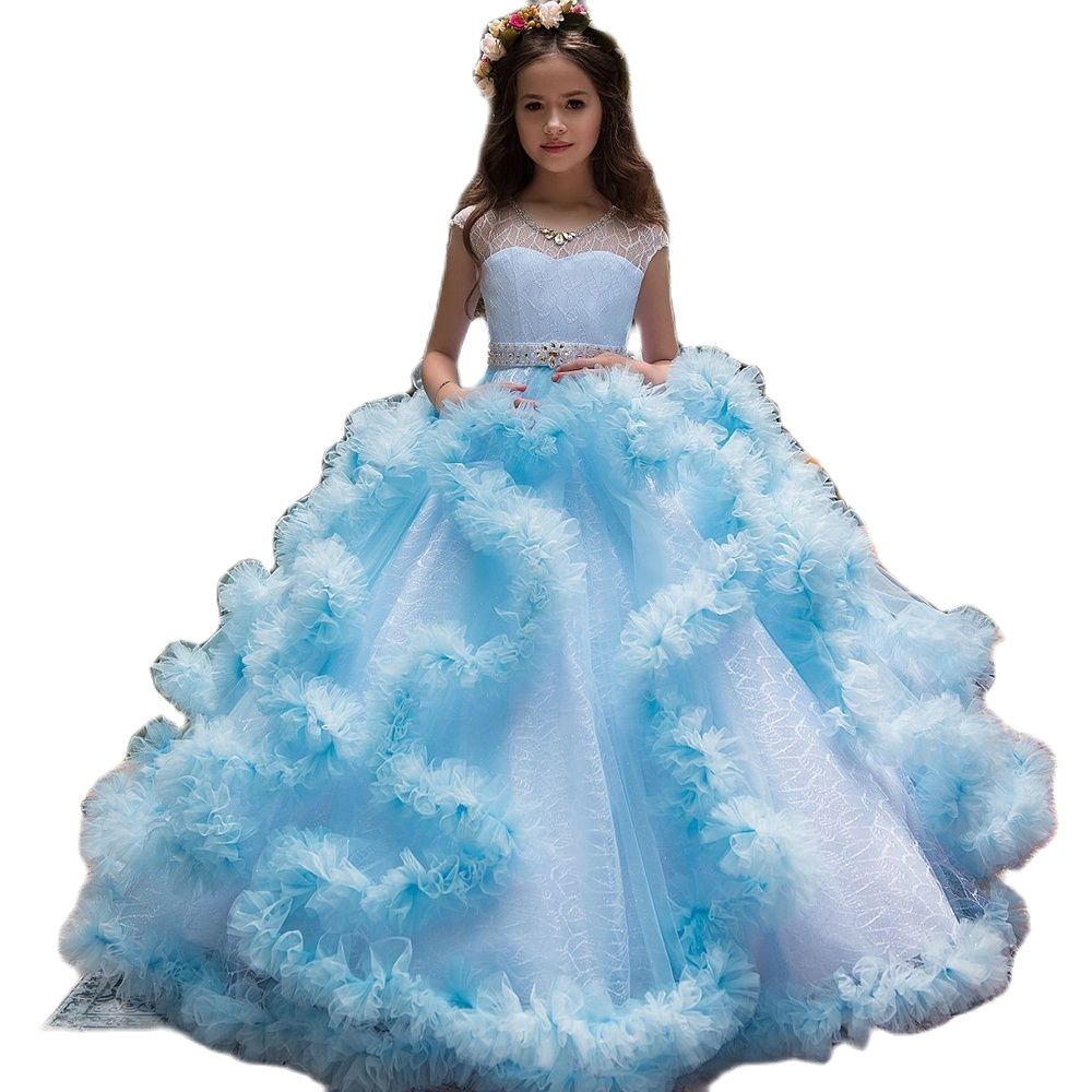 Sky Blue Princess Evening Gown With Pearls And Crystals For Flower Girls,  Weddings, Pageants, First Communion, Birthdays Appliqued With Long Train  And Tulle Beading From Weddingpromgirl, $125.93 | DHgate.Com