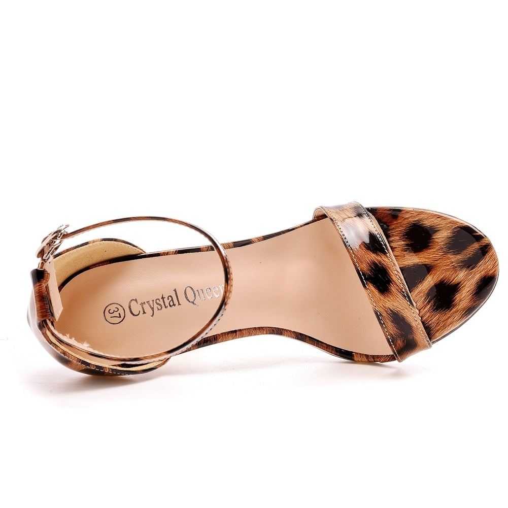 Leopard Print Stilettos High Heel Shoes With Buckle