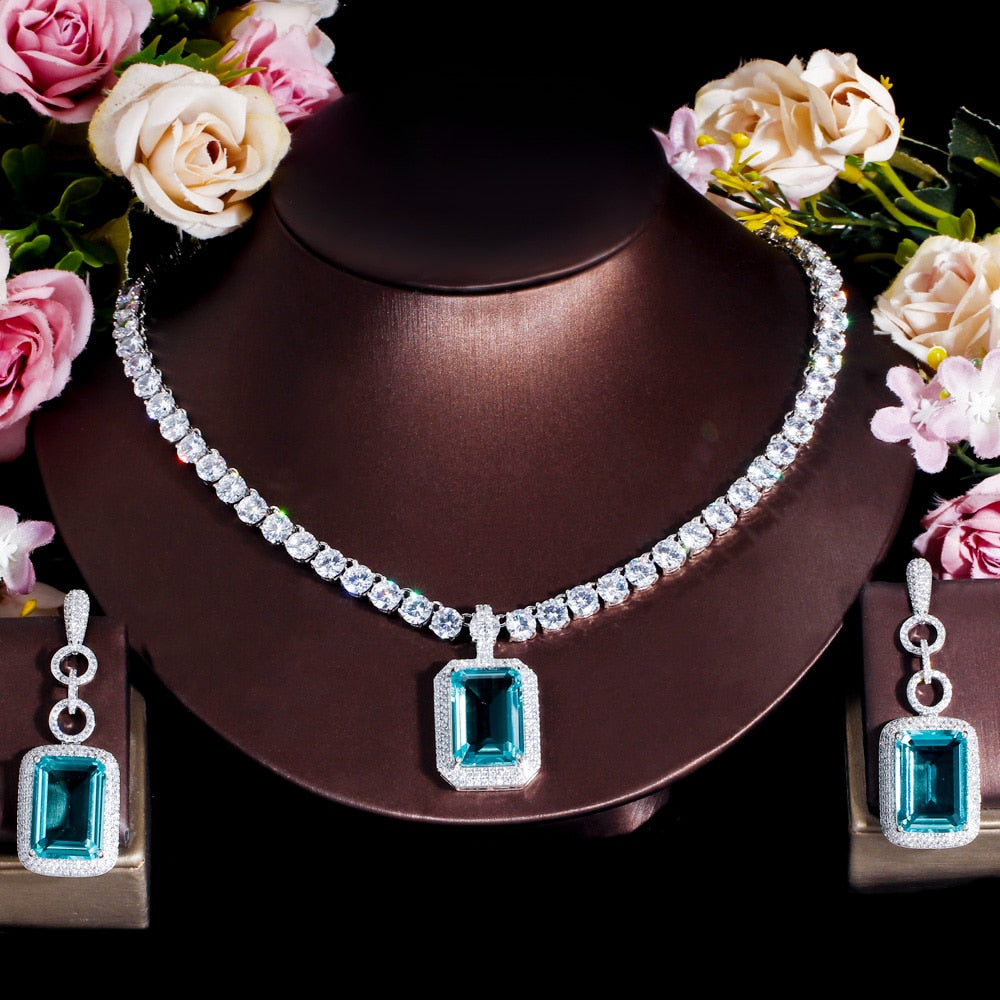 
                      
                        Sparkling Cubic Zirconia Big Tennis Chain Necklace Pendant Earrings Jewelry Set
                      
                    