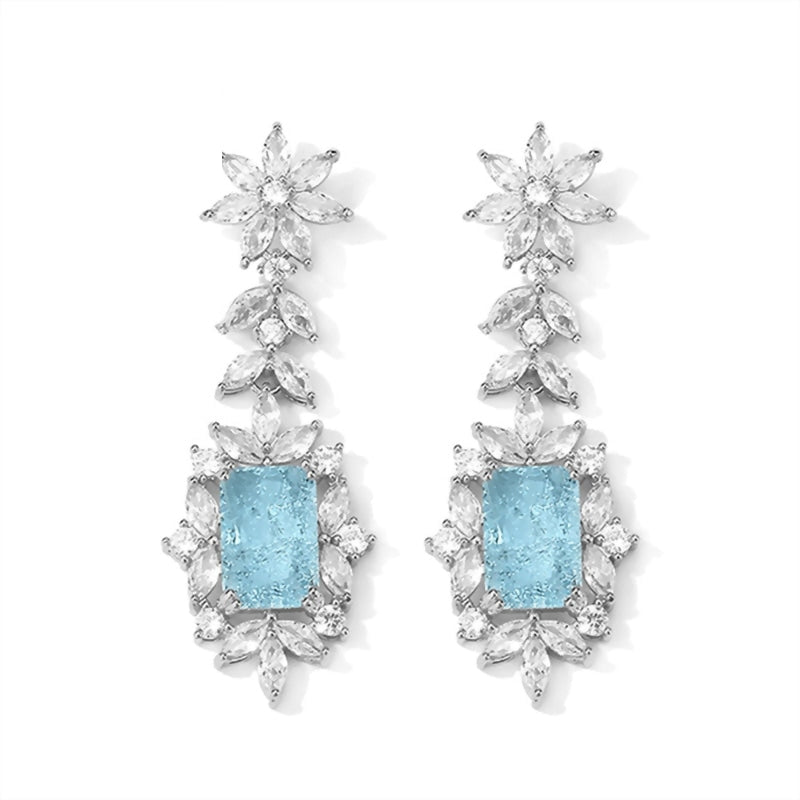 
                      
                        Vintage Square Leaf Cubic Zirconia Drop Earrings Exquisite Blue Banquet Jewelry
                      
                    