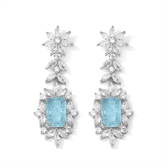 Load image into Gallery viewer, Vintage Square Leaf Cubic Zirconia Drop Earrings Exquisite Blue Banquet Jewelry
