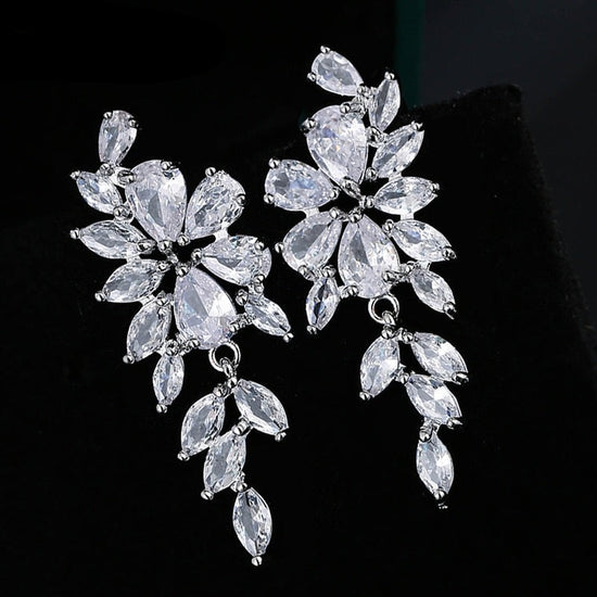 Sparking Cubic Zirconia Silver Color Dangle Earrings for Brides Wedding Jewelry Accessories
