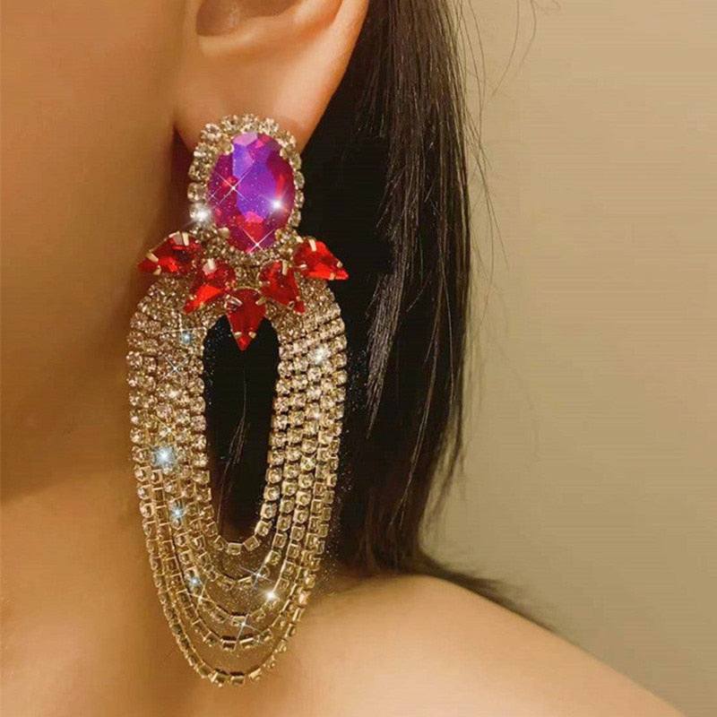 Fashion Water Drop Crystal Earrings for Women Long Tassel Earring