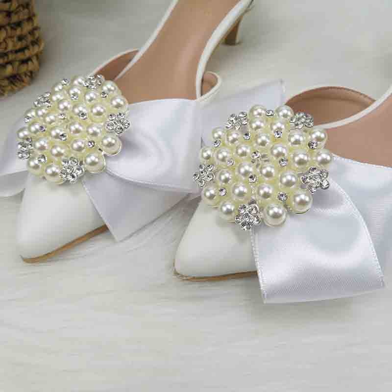 White Lace Flower Buckle Ankle Strap Bridal Dress Shoes