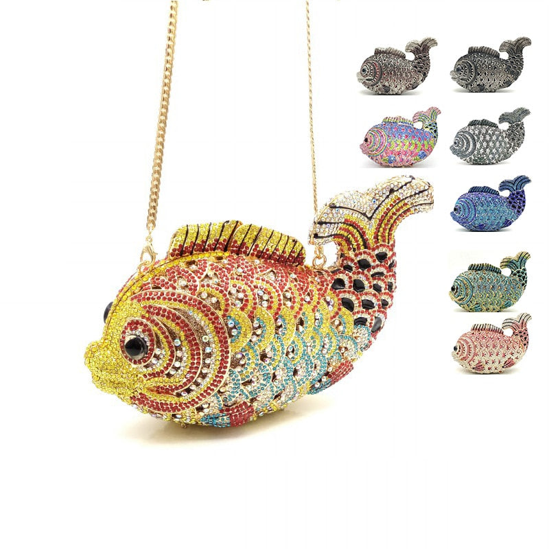 novelty crystal fish clutch purse