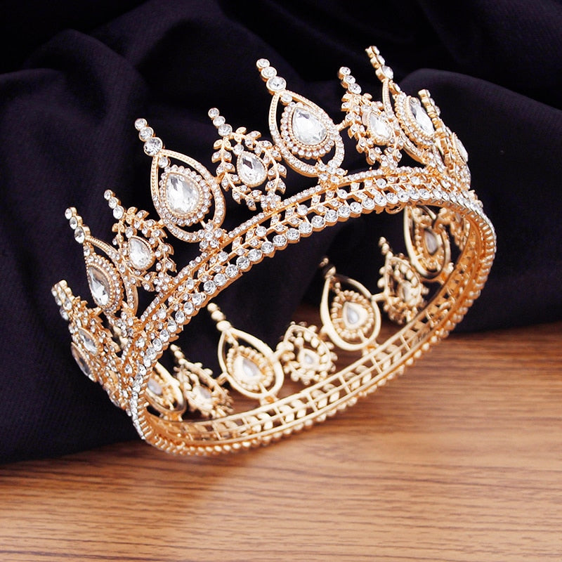 Load image into Gallery viewer, Royal Queen King Full Round Crystal Crown Wedding Bridal Hair Accessory
