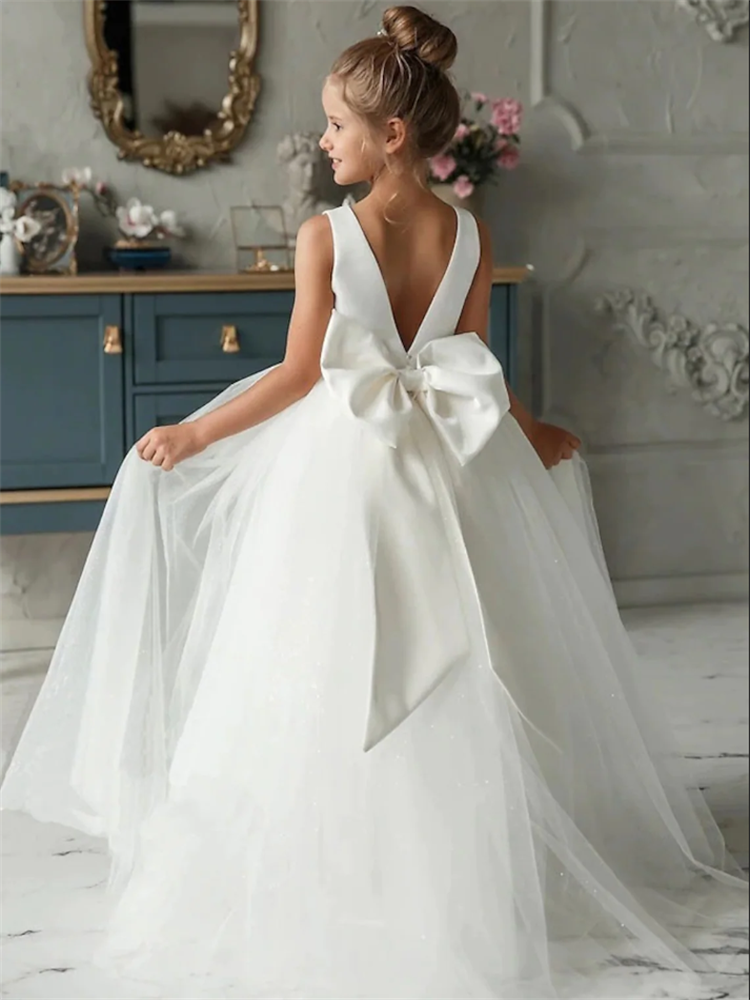 Tulle Asymmetrical Sleeveless A Line Flower Girl Princess Wedding Day Ball Gown
