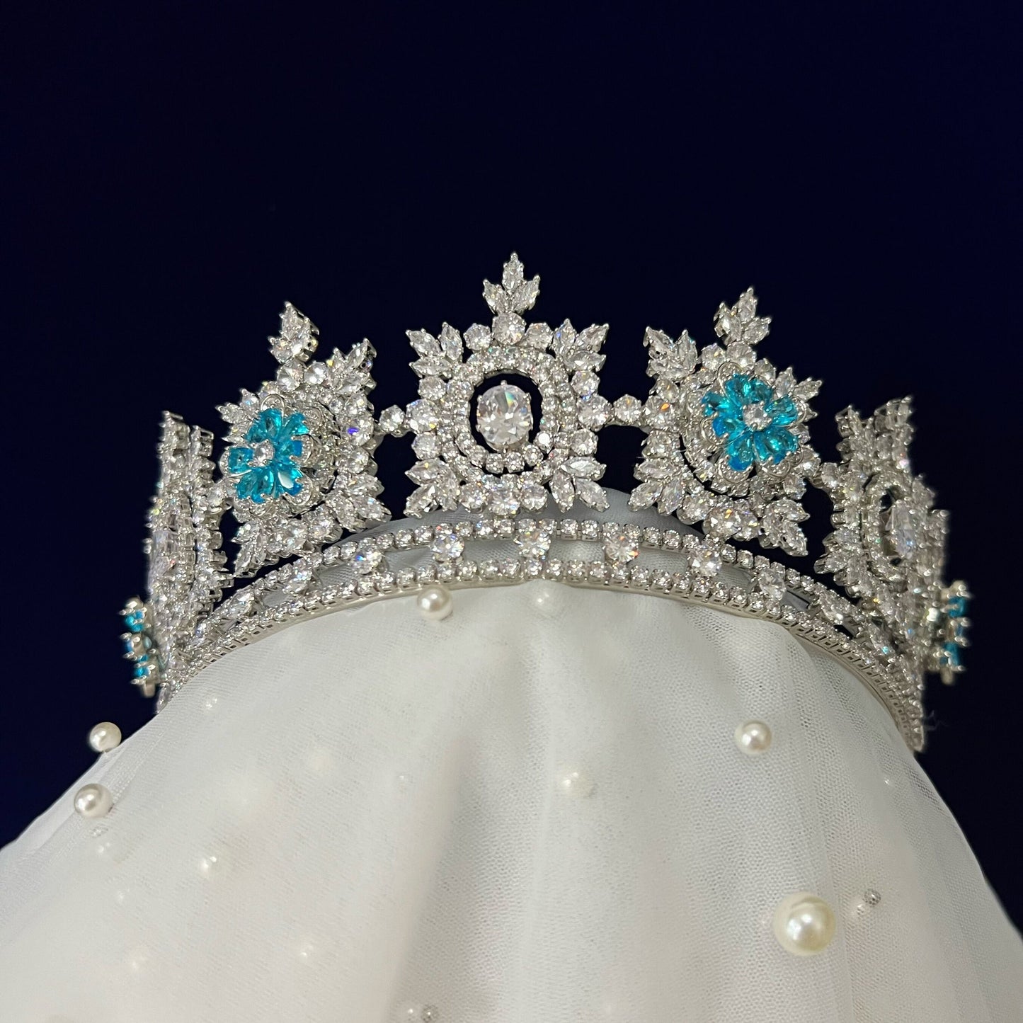 Full Round Cubic Zircon Tiara Crown Princess Wedding Hair Accessory