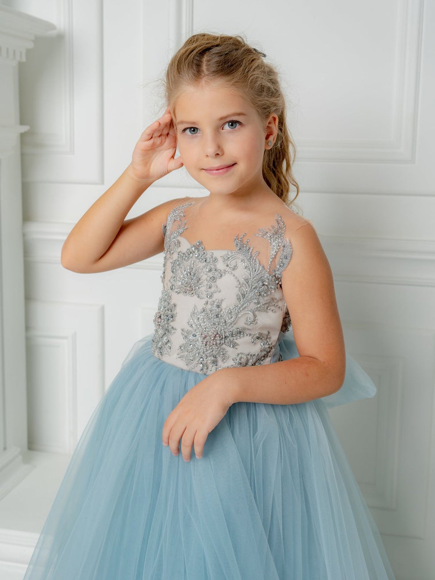 Load image into Gallery viewer, Lovely Blue Flower Girl Dress for Wedding Little Girls Pageant Gown Birthday Party Dress
