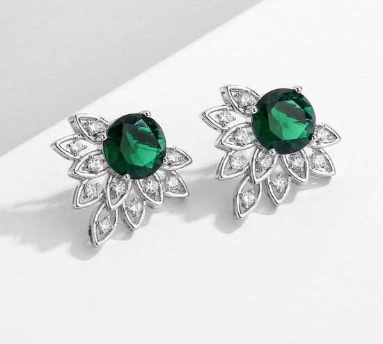 Fashion Green AAA Cubic Zirconia Flower Stud Earrings  for Women