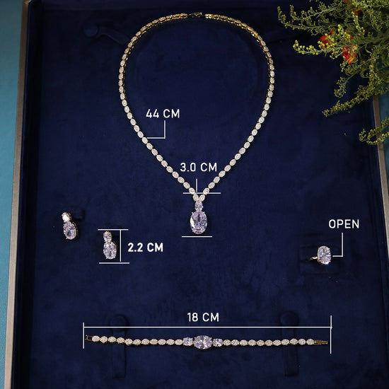 Luxury Water Drop Pendant 4pcs Full Cubic Zirconia Choker Necklace
