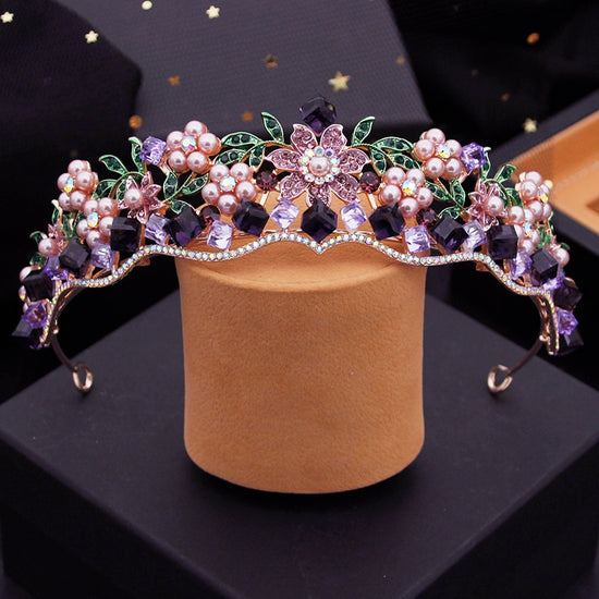 Square Pearl Crystal Flower Tiara Crowns Birthday Party Hair Jewelry