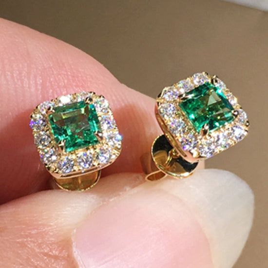 Green Cubic Zirconia Stud Earrings for Women Wedding Elegant Jewelry Accessory